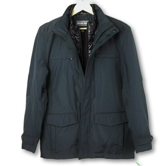 NWT Michael Kors Midweight Nylon Attached Bib Quilted Insulated Jacket Coat - Picture 2 of 6